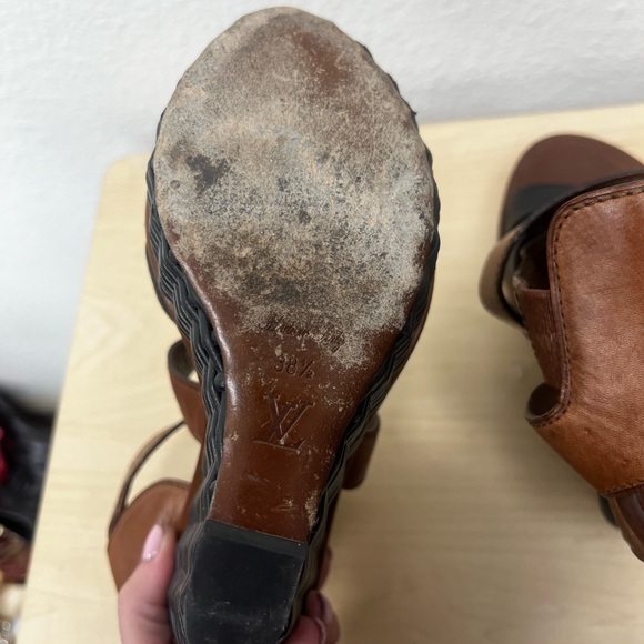 Louis Vuitton Two Tone Leather Wedge Sandals - Picture 9 of 10